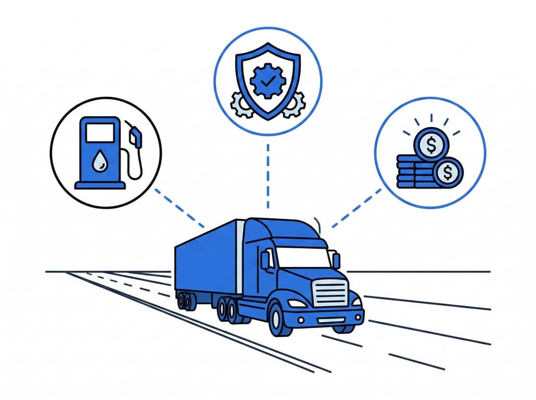 Truck with fuel, security, and cash flow icons